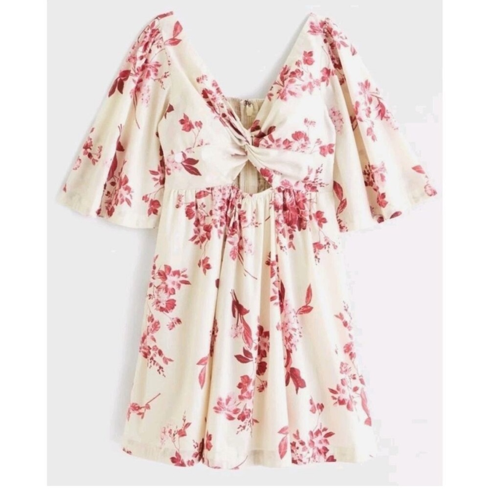Abercrombie & Fitch Cream Floral Cutout Poplin Mini Dress - XL
